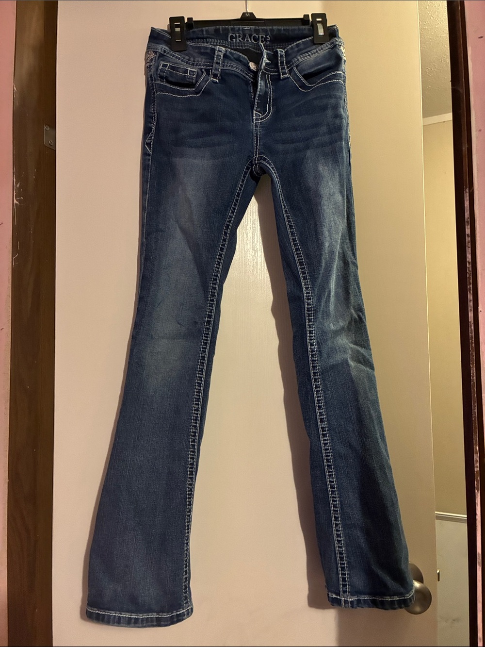 Grace Girls Flared Jeans in Dark Blue Wash